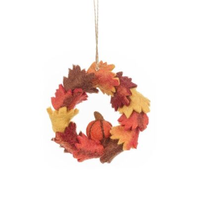 Hojas de otoño de fieltro hechas a mano y decoración del hogar de corona de calabaza