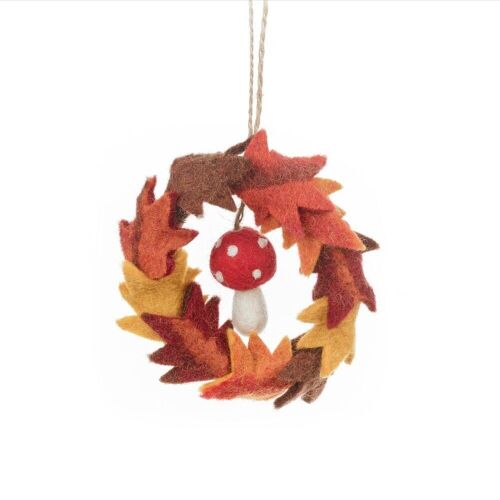 Handmade Felt Autumn Leaves & Toadstool Wreath Home Decoration