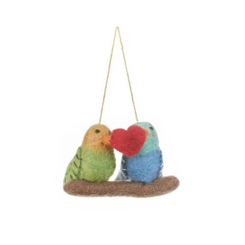 Handmade Felt Lovebirds Hanging Budgie Bird Decoration