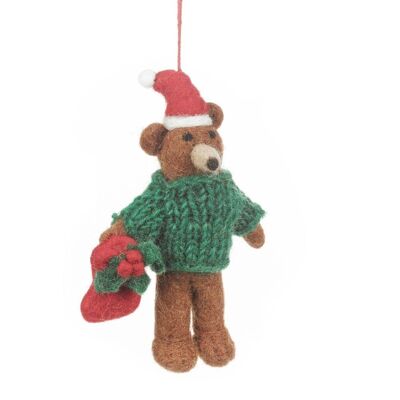 Decoración colgante hecha a mano de fieltro Claus el oso de Navidad