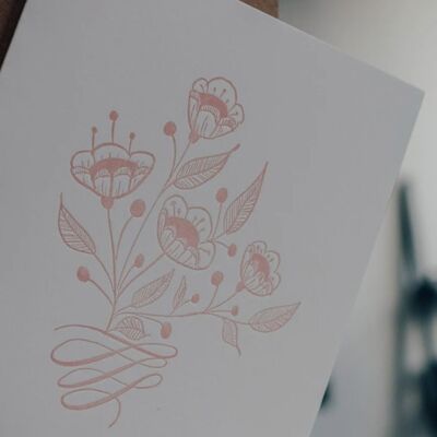 Rosa Volksblumen-Grußkarte, Buchdruck-Karte, Grußkarte, Muttertagskarte