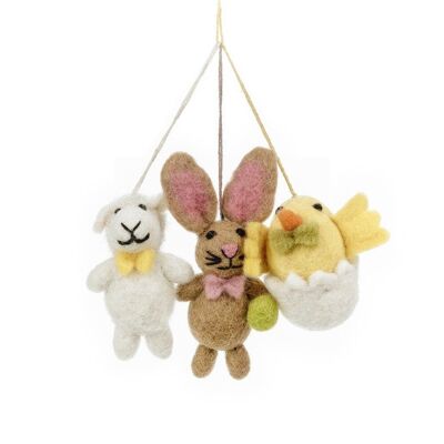 Handmade Felt Easter Besties (Set of 3) Hanging Lamb Bunny Chick Decoration Set