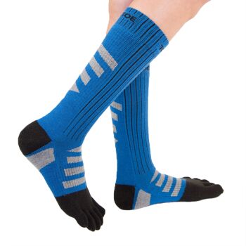 TOETOE® Chaussettes d'extérieur unisexe en laine 3D Terry Walker Toe - Noir et bleu 5