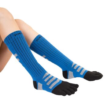 TOETOE® Chaussettes d'extérieur unisexe en laine 3D Terry Walker Toe - Noir et bleu 7