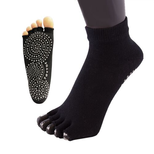 TOETOE® Yoga&Pilates Anti-Slip Sole Trainer Cotton Toe Socks - Black