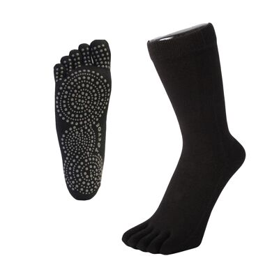 TOETOE® Yoga & Pilates Anti-Slip Sole Cotton Mid-Calf Toe Socks - Black