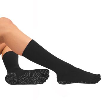 Chaussettes mi-mollet en coton à semelle antidérapante TOETOE® Yoga & Pilates - Noir 4
