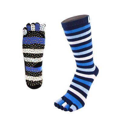 TOETOE® Yoga & Pilates Anti-Slip Sole Cotton Mid-Calf Toe Socks - Denim