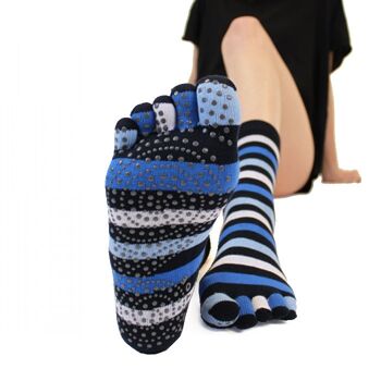 Chaussettes mi-mollet en coton à semelle antidérapante TOETOE® Yoga & Pilates - Denim 5