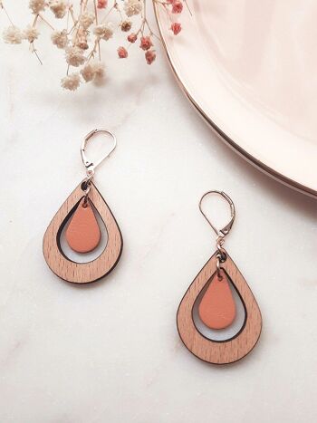 Boucles d'oreilles en bois AMANDE Melon 2