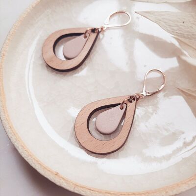 Pendientes madera ALMENDRA rosa