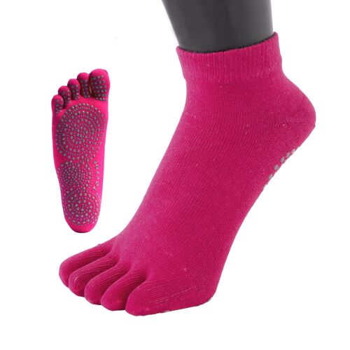 TOETOE® Yoga & Pilates Anti-Slip Sole Trainer Cotton Toe Socks - Fuchsia