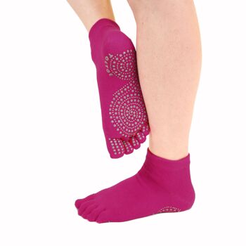 Chaussettes TOETOE® Yoga & Pilates à semelle antidérapante en coton - Fuchsia 2