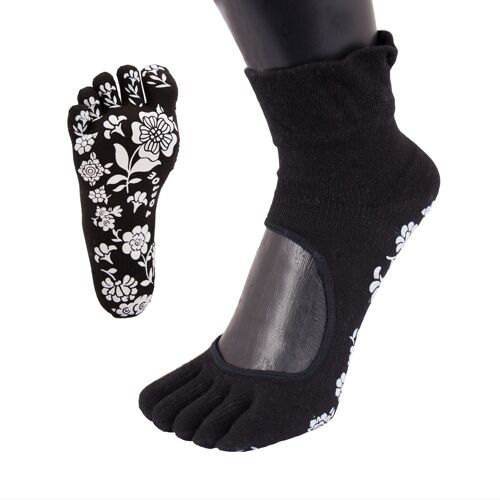 TOETOE® Yoga & Pilates Anti-Slip Sole Serene Ankle Cotton Toe Socks - Black