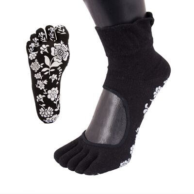 TOETOE® Yoga & Pilates Anti-Rutsch-Sohle Gelassene Knöchel-Baumwollzehensocken - Schwarz