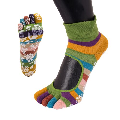 TOETOE® Yoga & Pilates Anti-Slip Sole Serene Ankle Cotton Toe Socks - Green