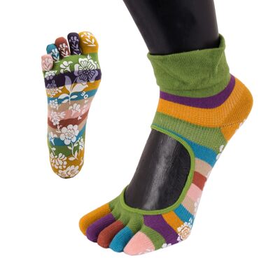 TOETOE® Yoga & Pilates Anti-Rutsch-Sohle Gelassene Knöchel-Baumwollzehensocken - Grün