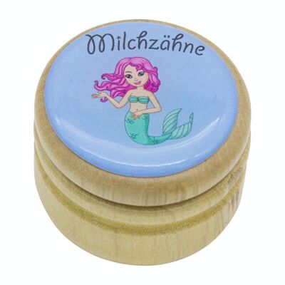 Milk tooth box Mermaid tooth box Milk teeth picture box made of wood with screw cap 44 mm - 7023