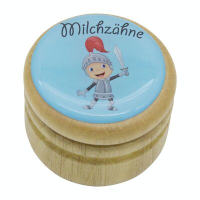 Milchzahndose Ritter Zahndose Milchzähne Bilderdose aus Holz mit Drehverschluss 44 mm - 7024