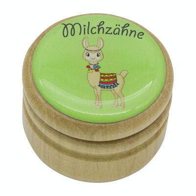 Milchzahndose Lama Zahndose Milchzähne Bilderdose aus Holz mit Drehverschluss 44 mm - 7025