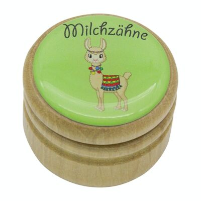 Milk tooth box Lama tooth box Milk teeth picture box made of wood with screw cap 44 mm - 7025