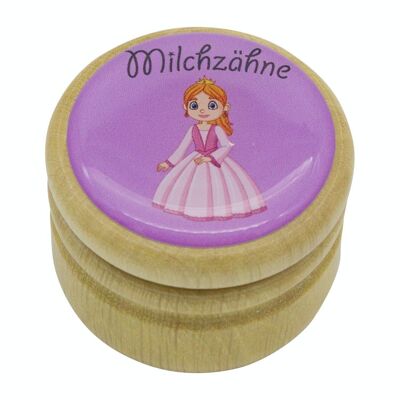 Milk tooth box Princess tooth box Milk teeth picture box made of wood with screw cap 44 mm - 7026
