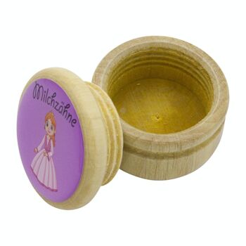 Boîte à dents de lait Boîte à dents princesse Boîte à images dents de lait en bois avec bouchon à vis 44 mm - 7026 2