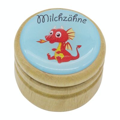 Milchzahndose Drache Zahndose Milchzähne Bilderdose aus Holz mit Drehverschluss 44 mm - 7027