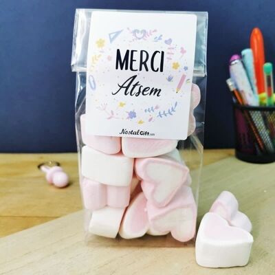 Sachet gros coeurs en guimauve x 15 - "Merci ATSEM"