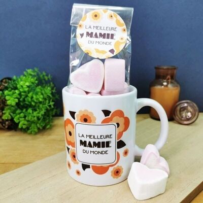 Mug "The best granny in the world" and her heart marshmallows x10 - Grandma gift