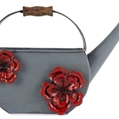 Watering can red flowers 28x20 cm VE 4