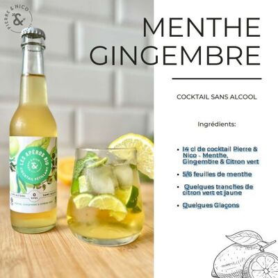 Cocktail pétillant sans alcool - Menthe gingembre et citron vert - 0% vol - 27,5 cl - les Apéros Bio