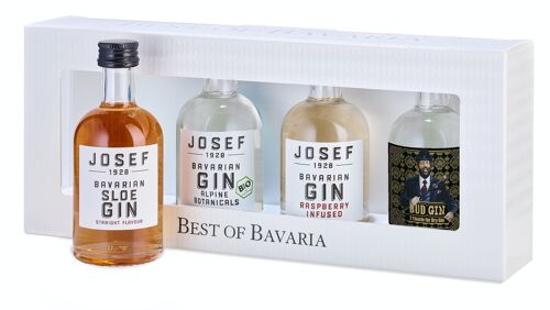 Best of Bavaria- JOSEF Gin's "bestückt mit JOSEF Gin Alpine Botanicals BIO, JOSEF Gin Raspberry, JOSEF SLOE Gin, Bud Spencer Gin BIO"