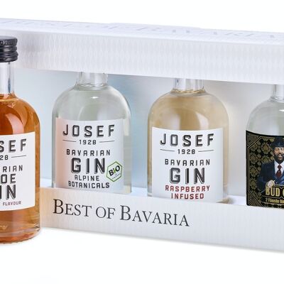 Best of Bavaria - JOSEF Gin's "rempli de JOSEF Gin Alpine Botanicals BIO, JOSEF Gin Framboise, JOSEF SLOE Gin, Bud Spencer Gin BIO"