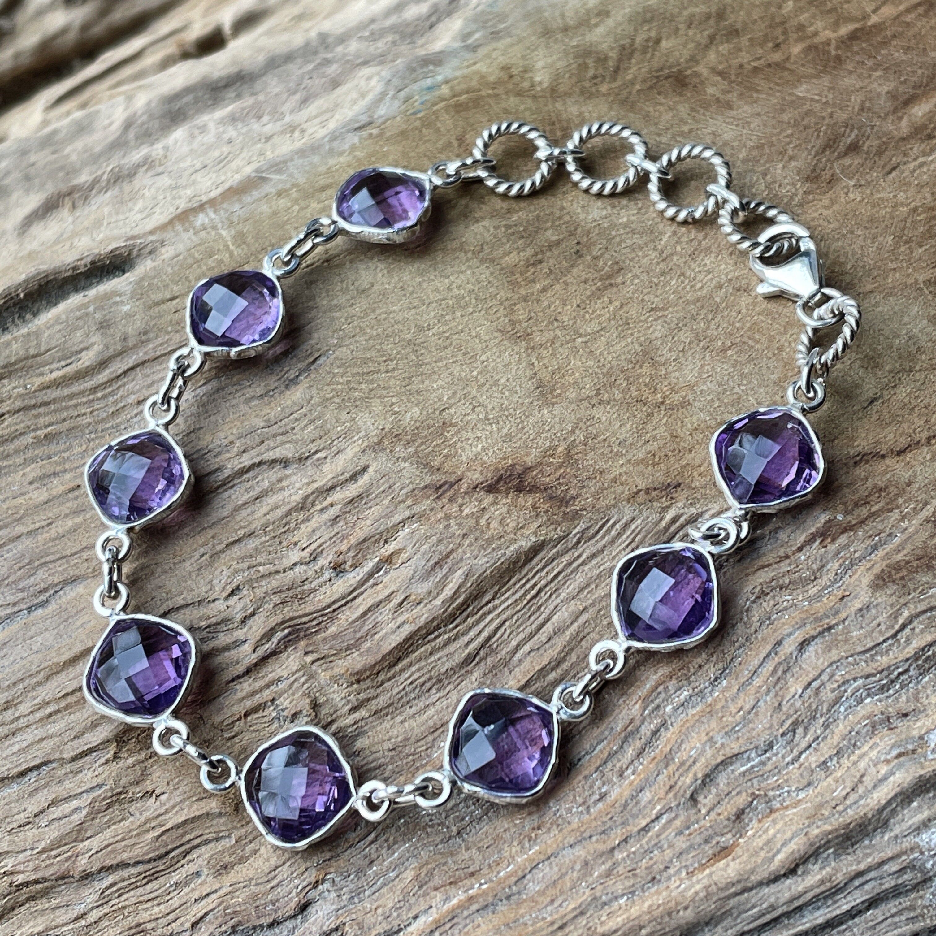 Silver bracelet clearance with purple stones