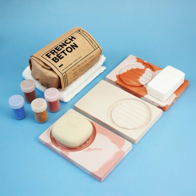 Køffret / DIY concrete kit 3 BOLI soap dishes - 1 mold - 4 pigments