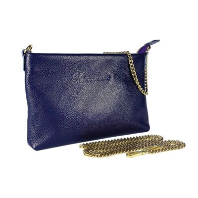 RB1012Y | Bolso de Hombro Plano para Mujer en Piel Verdadera Hecho en Italia con asa y bandolera metálica extraíble. Sujeciones con mosquetones Oro Pulido - Color Morado - Dimensiones: 26 x 17 x 5 cm