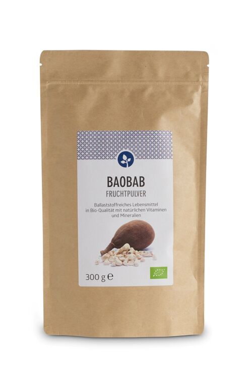 Baobab Fruchtpulver, bio 300g | enthält Vitamine & Mineralien | VEGAN | Beutel mit Zipp-Verschluß