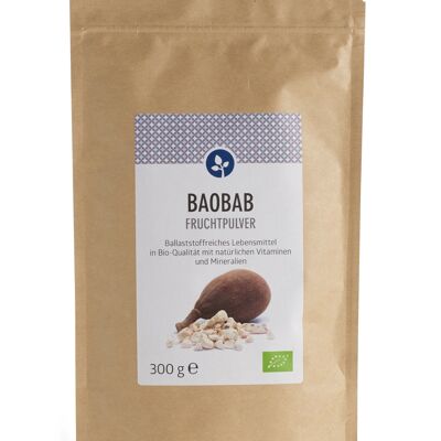 Baobab Fruchtpulver, bio 300g | enthält Vitamine & Mineralien | VEGAN | Beutel mit Zipp-Verschluß