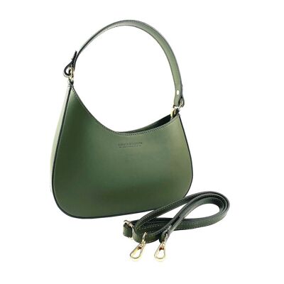 RB1013E | Borsa Donna a spalla e Tracolla removibili in Vera Pelle Made in Italy. Attacchi con moschettoni in metallo Oro Lucido - Colore Verde - Dimensioni: cm 28 x 6 x 25 + 12 (manico)