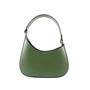 RB1013E | Sac à bandoulière pour femme et bandoulière amovible en cuir véritable Made in Italy. Attaches avec mousquetons en métal doré brillant - Couleur Vert - Dimensions : 28 x 6 x 25 cm + 12 (poignée) 2