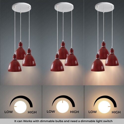Industrial Modern Retro 3-way cluster Burgundy Ceiling Pendant Light with E27 Base~3909