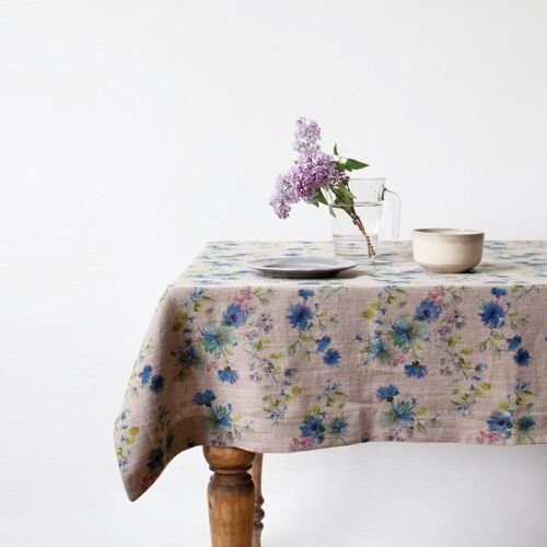 Flowers on Natural Linen Tablecloth