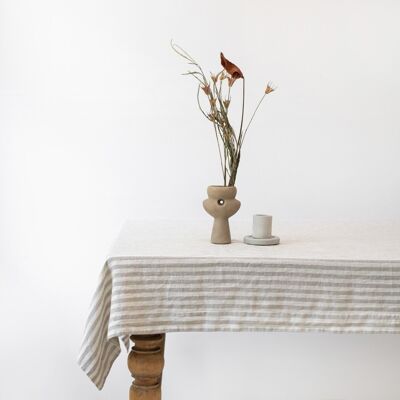 Natural White Stripes Linen Tablecloth