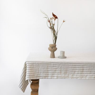 Natural White Stripes Linen Tablecloth