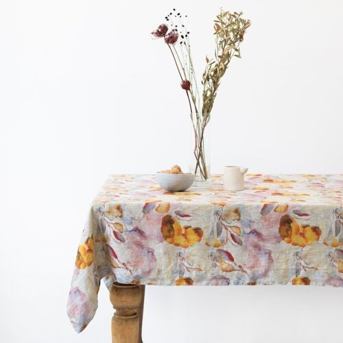 Orange Flow on Natural Linen Tablecloth