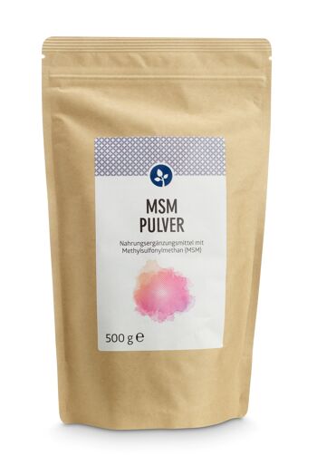 MSM poudre 500g | Méthylsulfonylméthane | VÉGÉTALIEN | Sac avec fermeture éclair