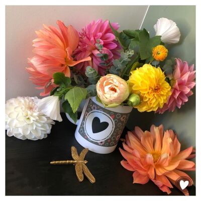 Mug kaki cœurs & fleurs (fête des mères, maman, fleuriste, liberty)