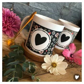 Mug noir cœur & fleurs (Fête des mères, maman, fleuriste, liberty) 5