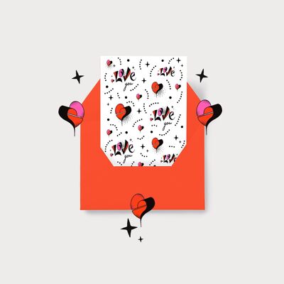 "LOVE YOU" Hearts - Cartolina d'auguri di amore / San Valentino / matrimonio / fidanzamento